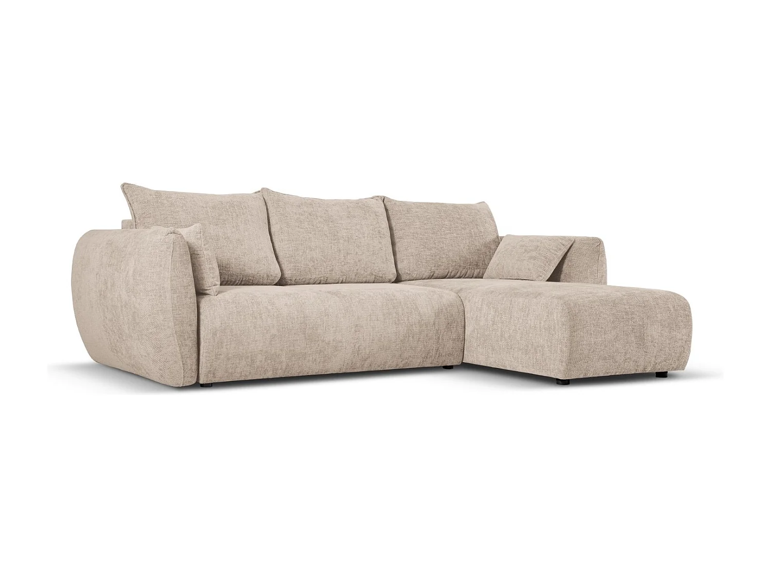 Cosmopolitan Design - Divano convertibile angolare destro con contenitore "Matera" 4 posti in ciniglia beige - 253x173x86cm