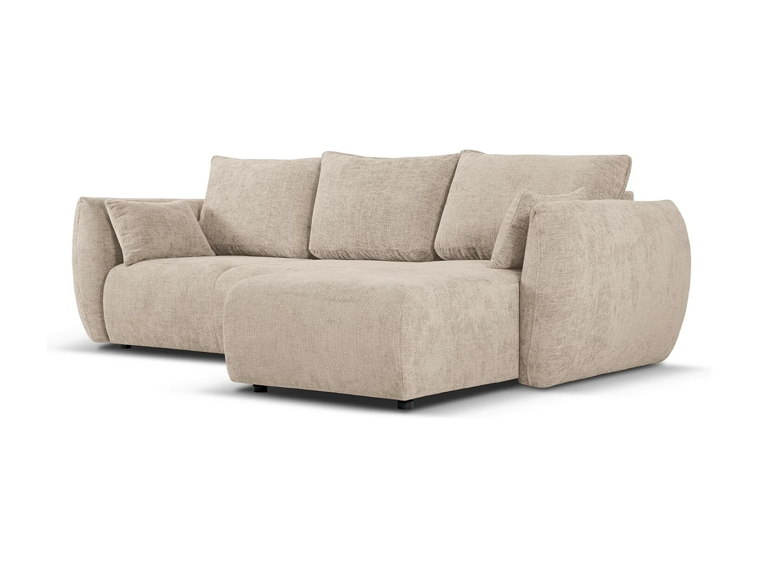 Cosmopolitan Design - Divano convertibile angolare destro con contenitore "Matera" 4 posti in ciniglia beige - 253x173x86cm