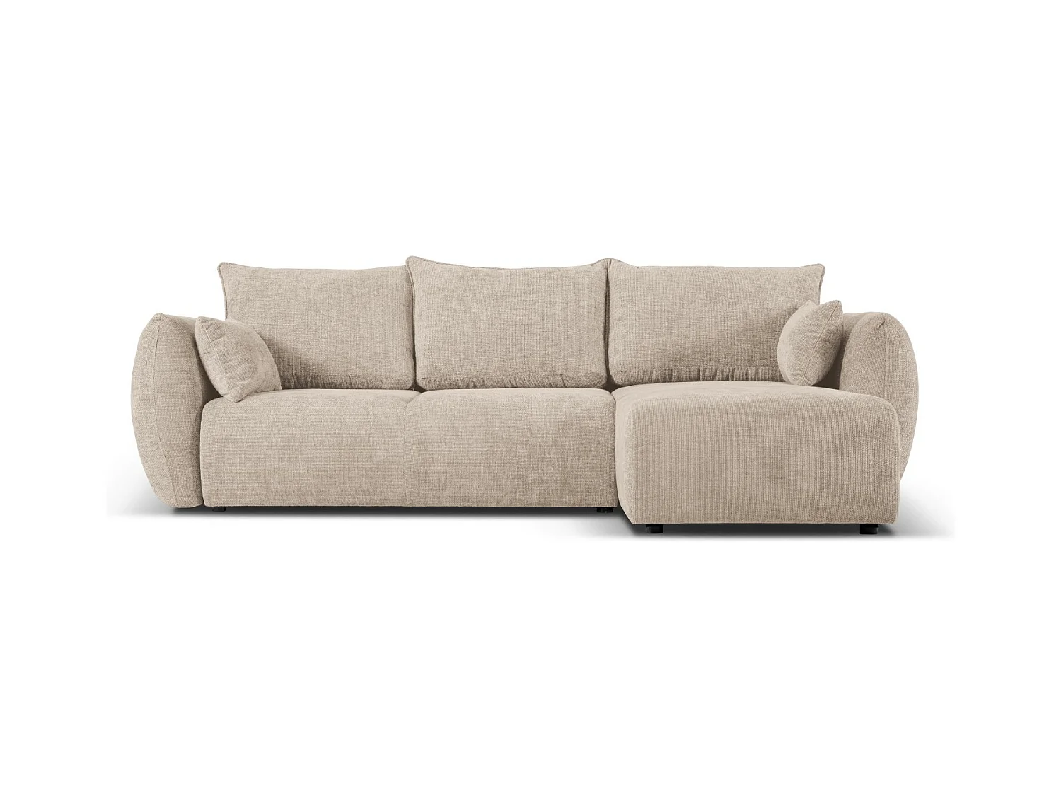 Cosmopolitan Design - Canapé d'angle droit convertible avec coffre de rangement "Matera" 4 places en chenille beige - 253x173x86cm
