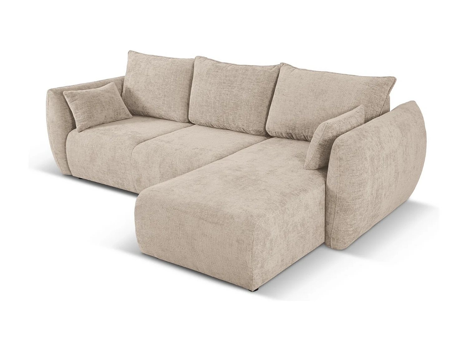 Cosmopolitan Design - Sofá convertível de canto direito com caixa de arrumação "Matera" 4 lugares em tecido chenille bege - 253x173x86cm