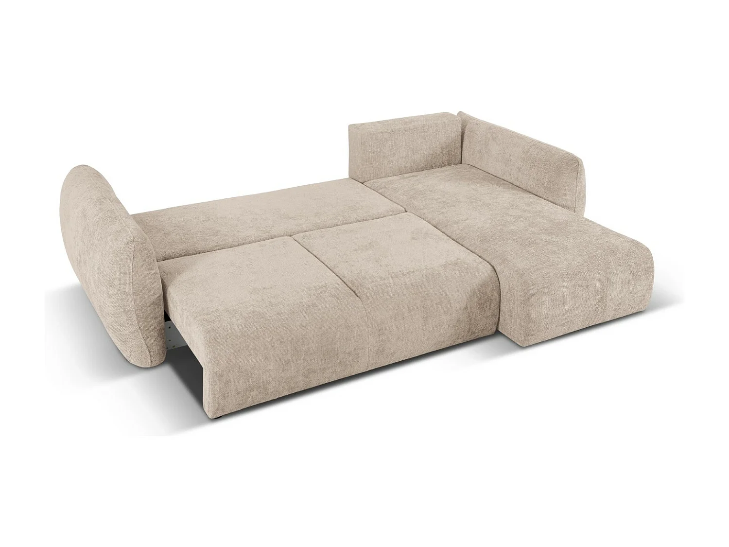 Cosmopolitan Design - Sofá convertível de canto direito com caixa de arrumação "Matera" 4 lugares em tecido chenille bege - 253x173x86cm