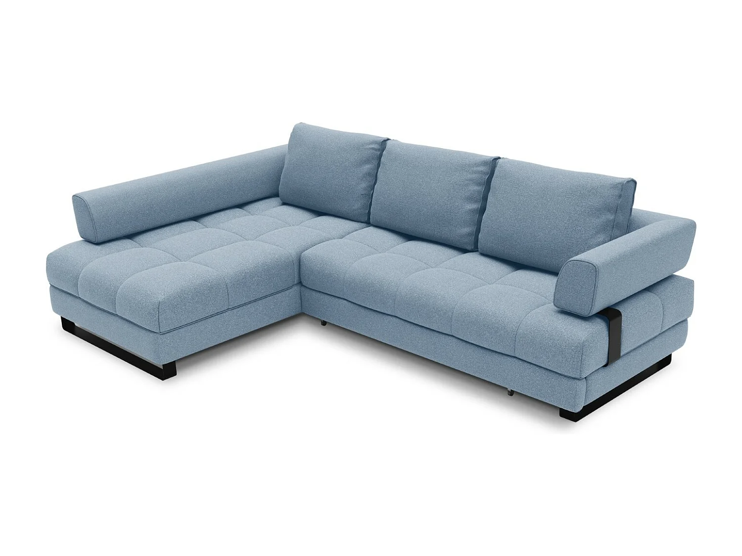 Cosmopolitan Design - 5-Sitzer ausklappbares Ecksofa links mit Container "Clinton" aus strukturiertem Stoff blau - 272x173x89cm