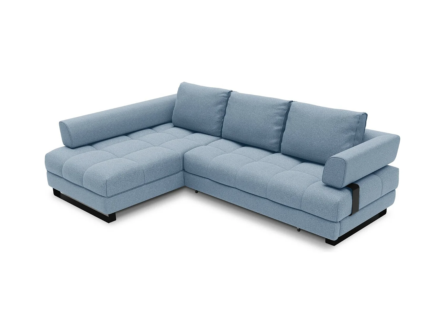 Cosmopolitan Design - Uitklapbare hoekbank links met opbergdoos "Clinton" 5 zitplaatsen, Structurele stof, Blauw - 272x173x89cm