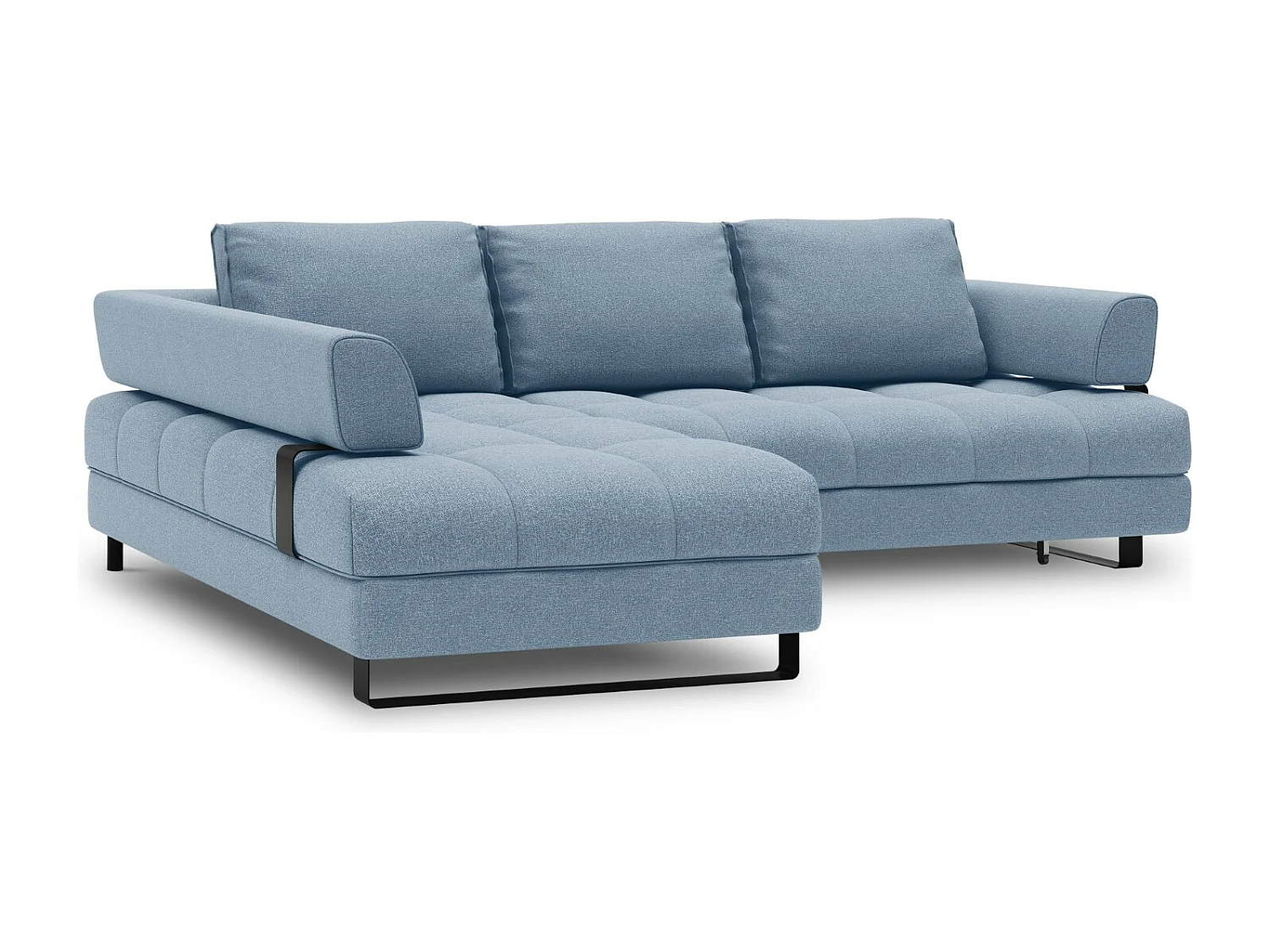 Cosmopolitan Design - 5-Sitzer ausklappbares Ecksofa links mit Container "Clinton" aus strukturiertem Stoff blau - 272x173x89cm