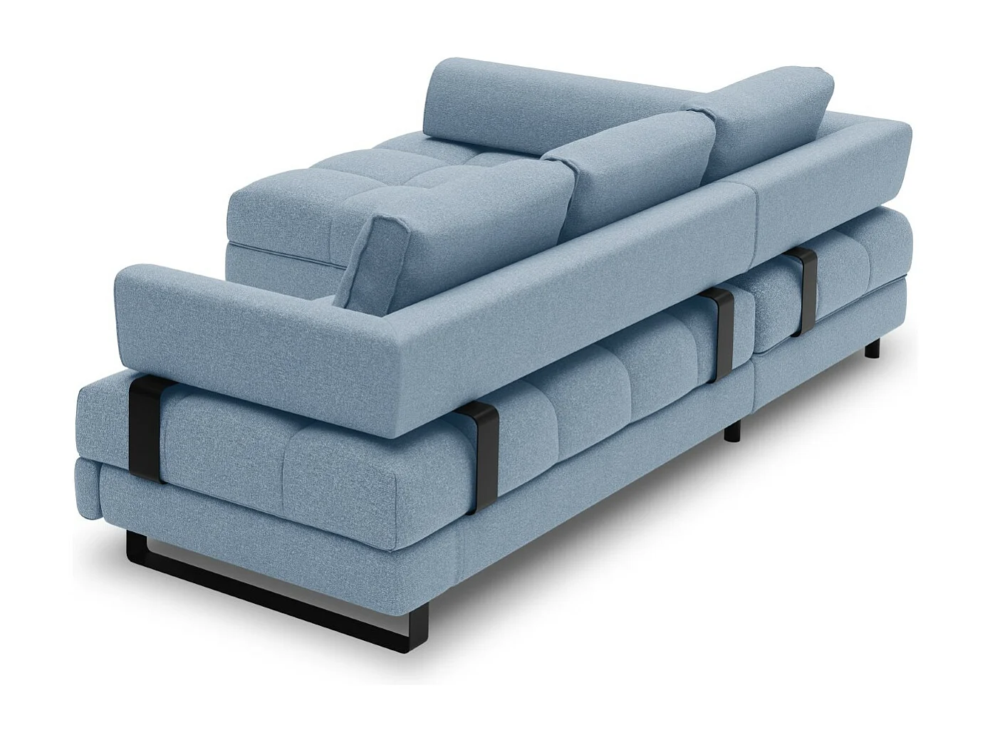 Cosmopolitan Design - 5-Sitzer ausklappbares Ecksofa links mit Container "Clinton" aus strukturiertem Stoff blau - 272x173x89cm