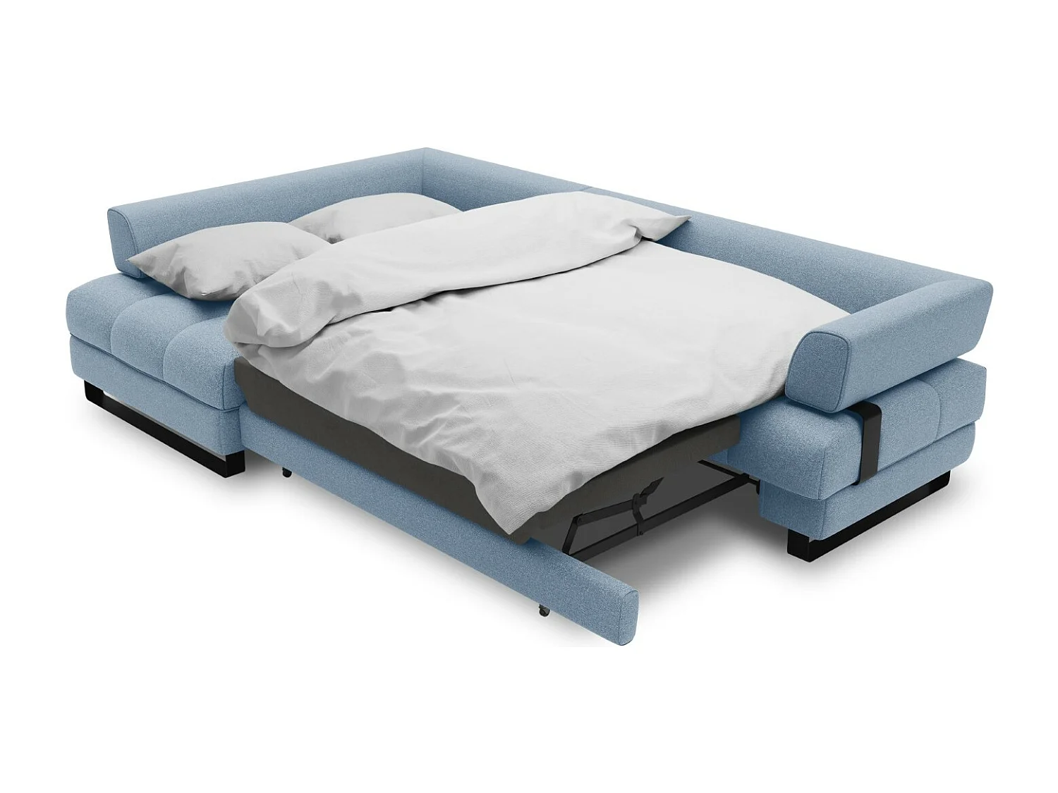Cosmopolitan Design - 5-Sitzer ausklappbares Ecksofa links mit Container "Clinton" aus strukturiertem Stoff blau - 272x173x89cm