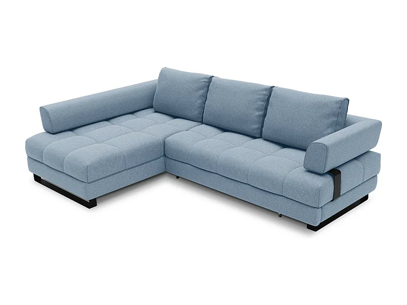 Cosmopolitan Design - Narożnik lewy rozkładany ze schowkiem, "Clinton" 5 miejsc tkanina strukturalna, niebieski - 272x173x89cm