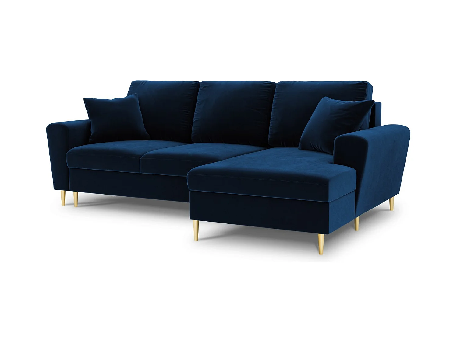 Cosmopolitan Design - Canapé d'angle droit convertible avec coffre de rangement "Kyoto" 4 places en velours bleu roi - 241x145x88cm