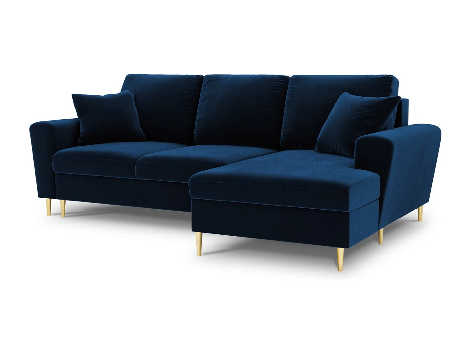 Cosmopolitan Design - Canapé d'angle droit convertible avec coffre de rangement "Kyoto" 4 places en velours bleu roi - 241x145x88cm