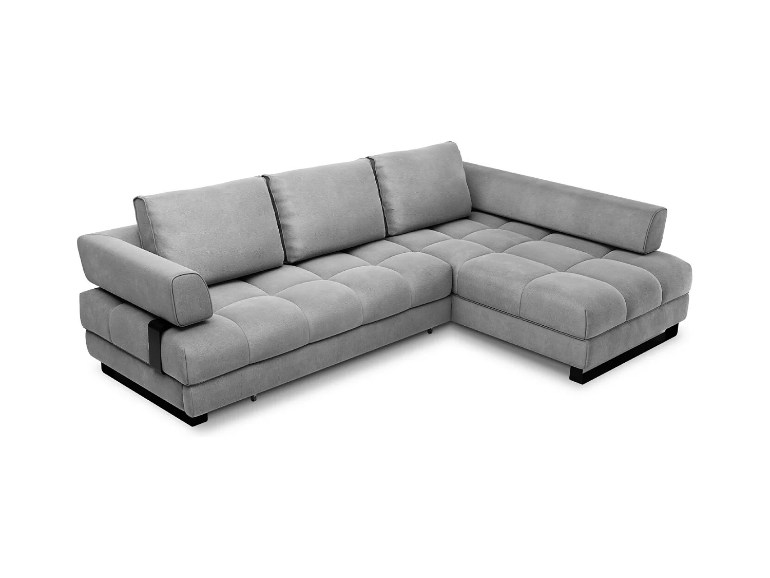 Cosmopolitan Design - Canapé d'angle droit convertible avec coffre de rangement "Clinton" 5 places en velours gris clair - 272x173x89cm