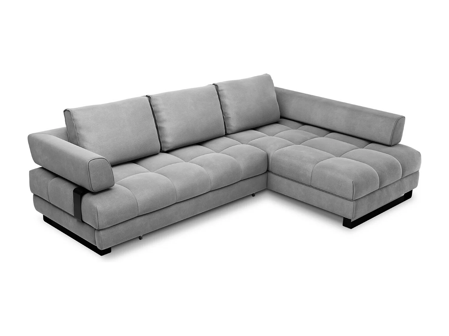 Cosmopolitan Design - Converteerbare hoekbank rechts met opbergdoos "Clinton" 5 zitplaatsen, Flueel, Lichtgrijs - 272x173x89cm