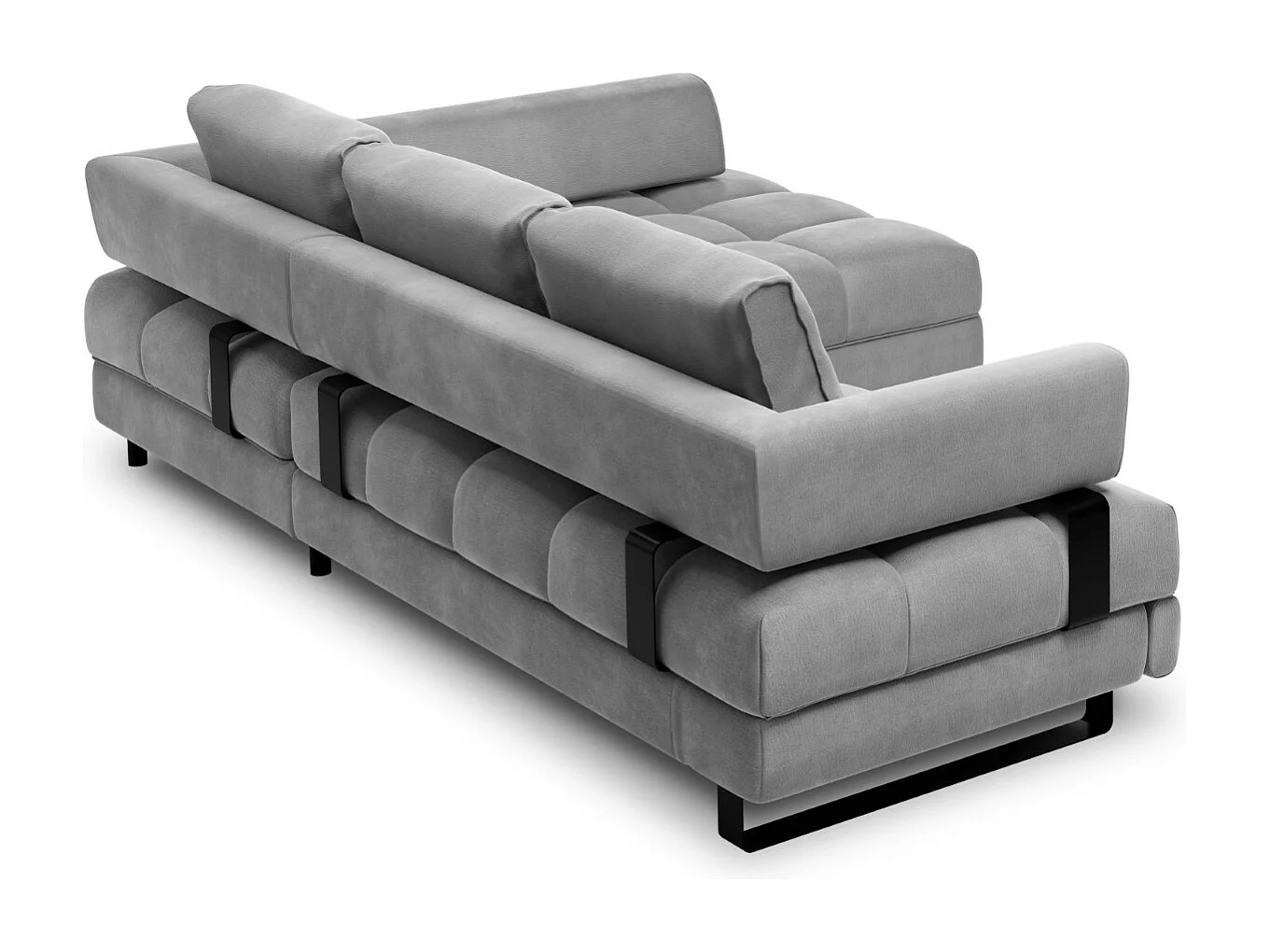 Cosmopolitan Design - Converteerbare hoekbank rechts met opbergdoos "Clinton" 5 zitplaatsen, Flueel, Lichtgrijs - 272x173x89cm