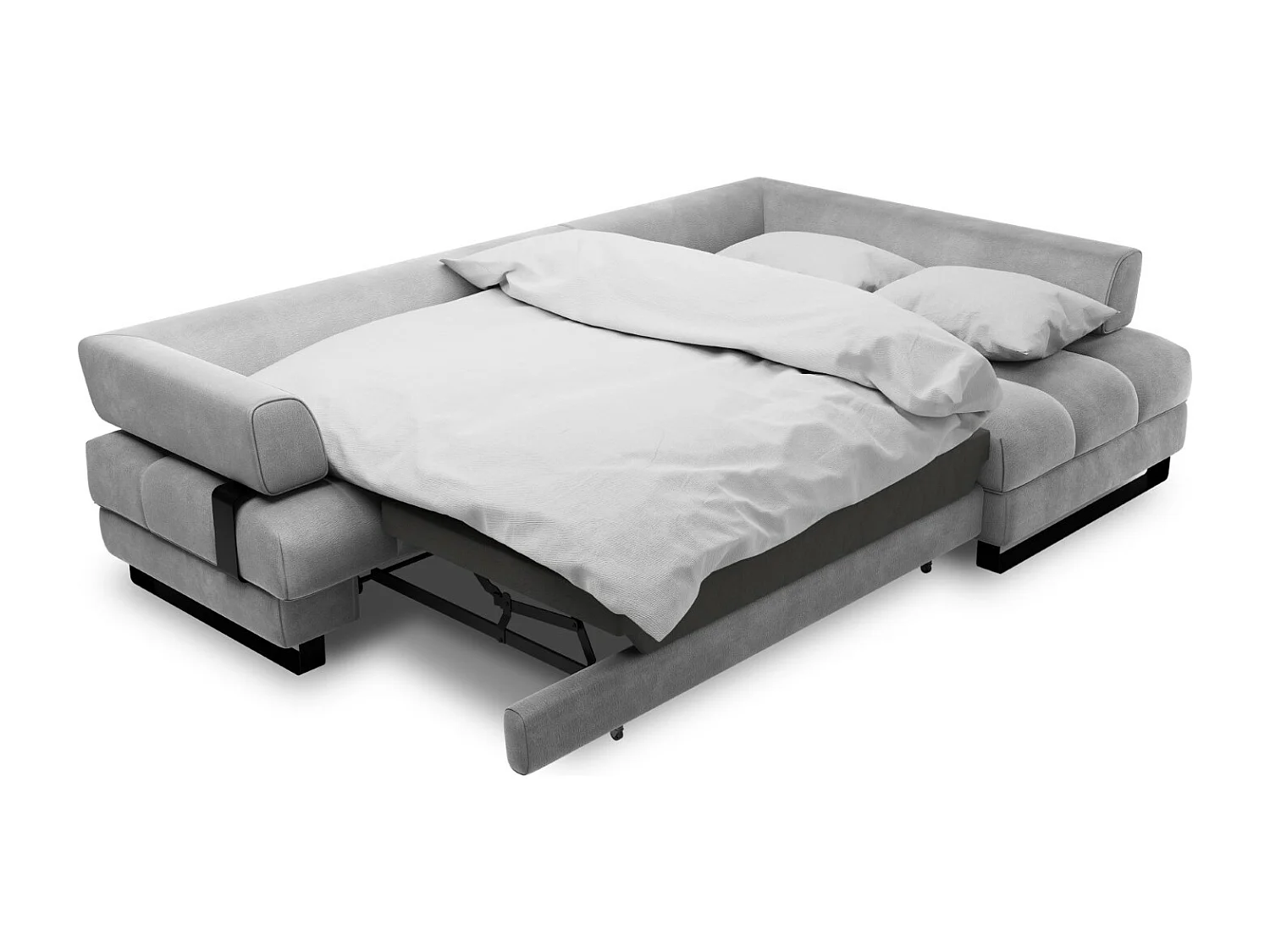 Cosmopolitan Design - Converteerbare hoekbank rechts met opbergdoos "Clinton" 5 zitplaatsen, Flueel, Lichtgrijs - 272x173x89cm