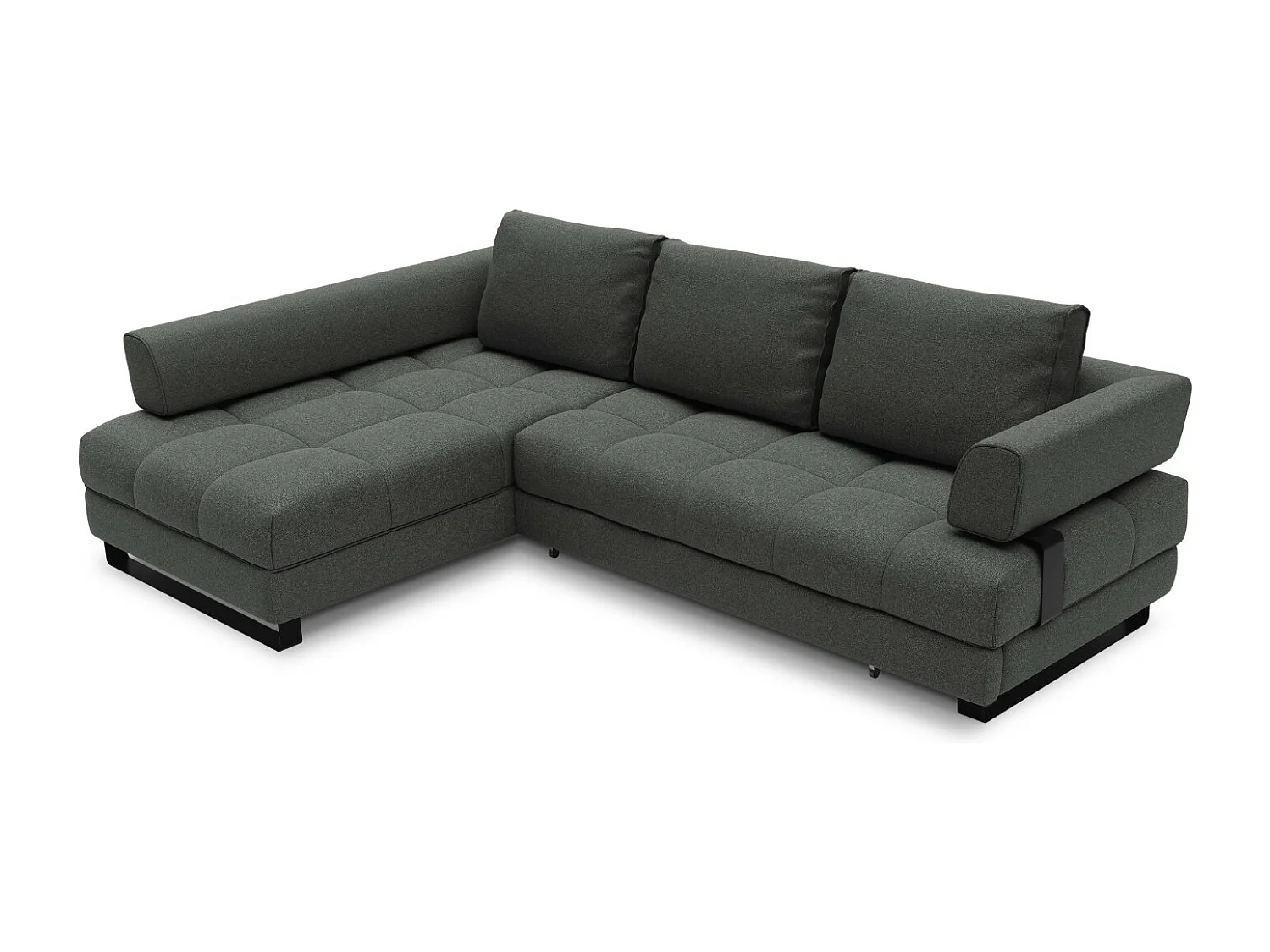 Cosmopolitan Design - 5-Sitzer ausklappbares Ecksofa links mit Container "Clinton" aus strukturiertem Stoff dunkelgrau - 272x173x89cm
