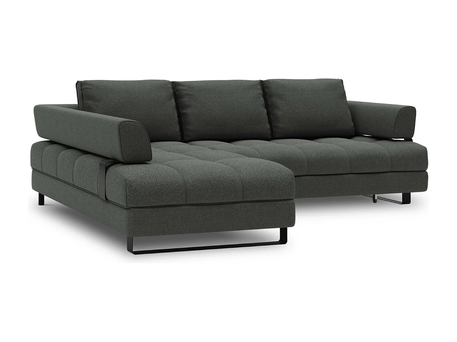 Cosmopolitan Design - 5-Sitzer ausklappbares Ecksofa links mit Container "Clinton" aus strukturiertem Stoff dunkelgrau - 272x173x89cm