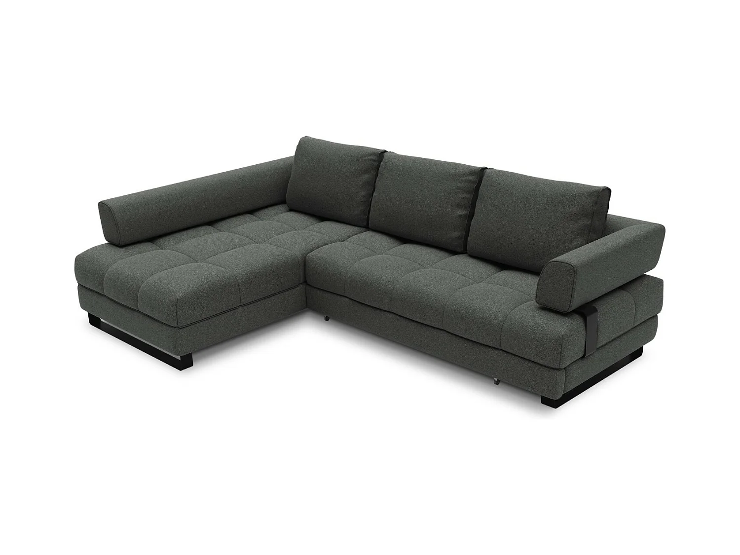 Cosmopolitan Design - Uitklapbare hoekbank links met opbergdoos "Clinton" 5 zitplaatsen, Structurele stof, Donkergrijs - 272x173x89cm