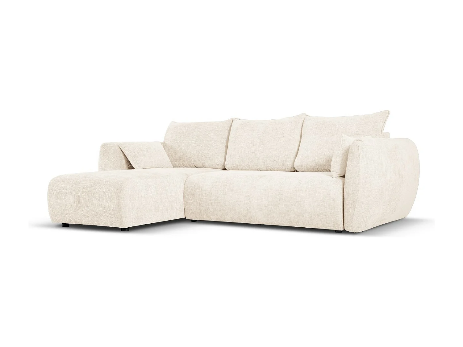 Cosmopolitan Design - Canapé d'angle gauche convertible avec coffre de rangement "Matera" 4 places en chenille beige clair - 253x173x86cm