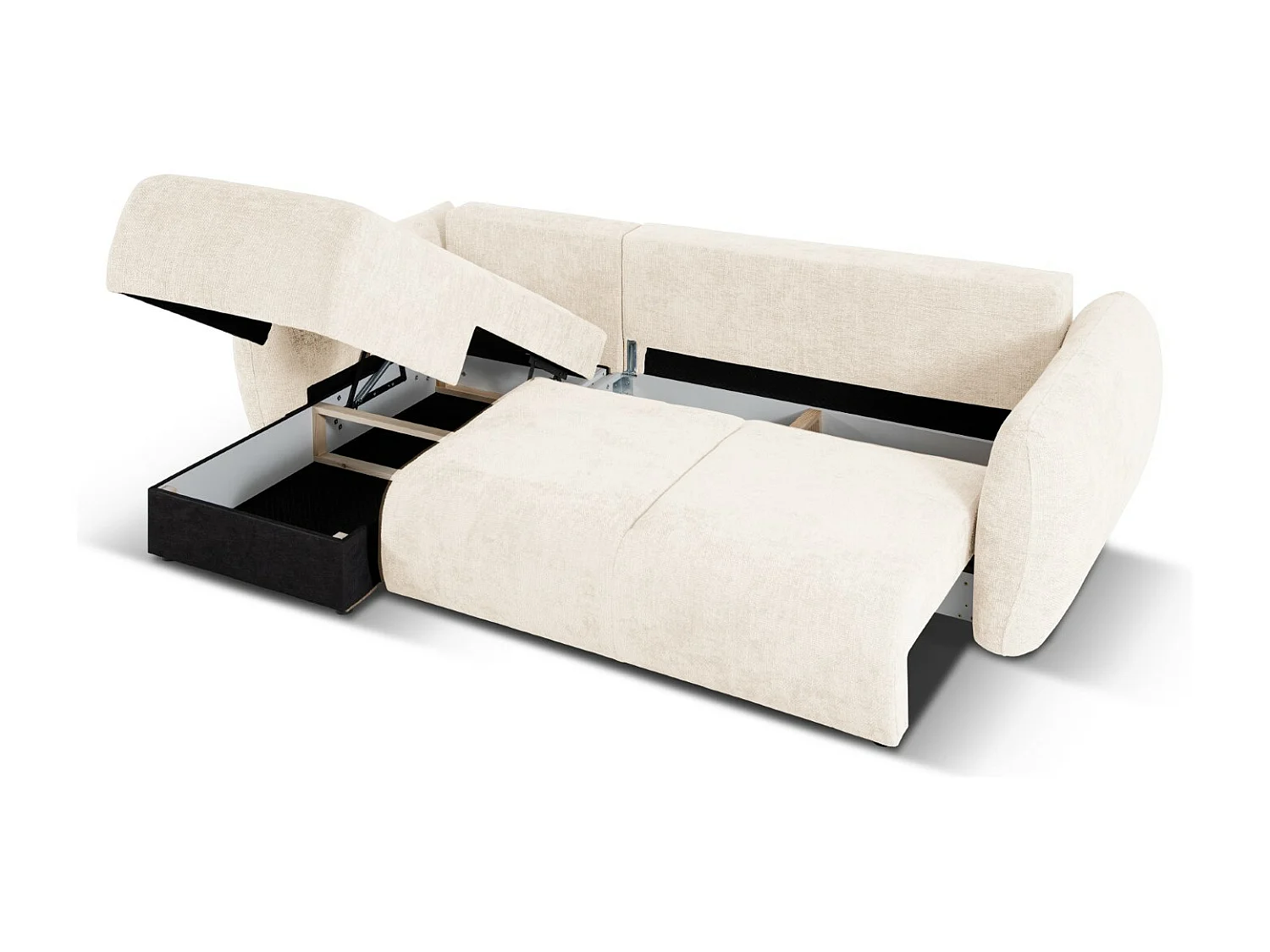 Cosmopolitan Design - Canapé d'angle gauche convertible avec coffre de rangement "Matera" 4 places en chenille beige clair - 253x173x86cm