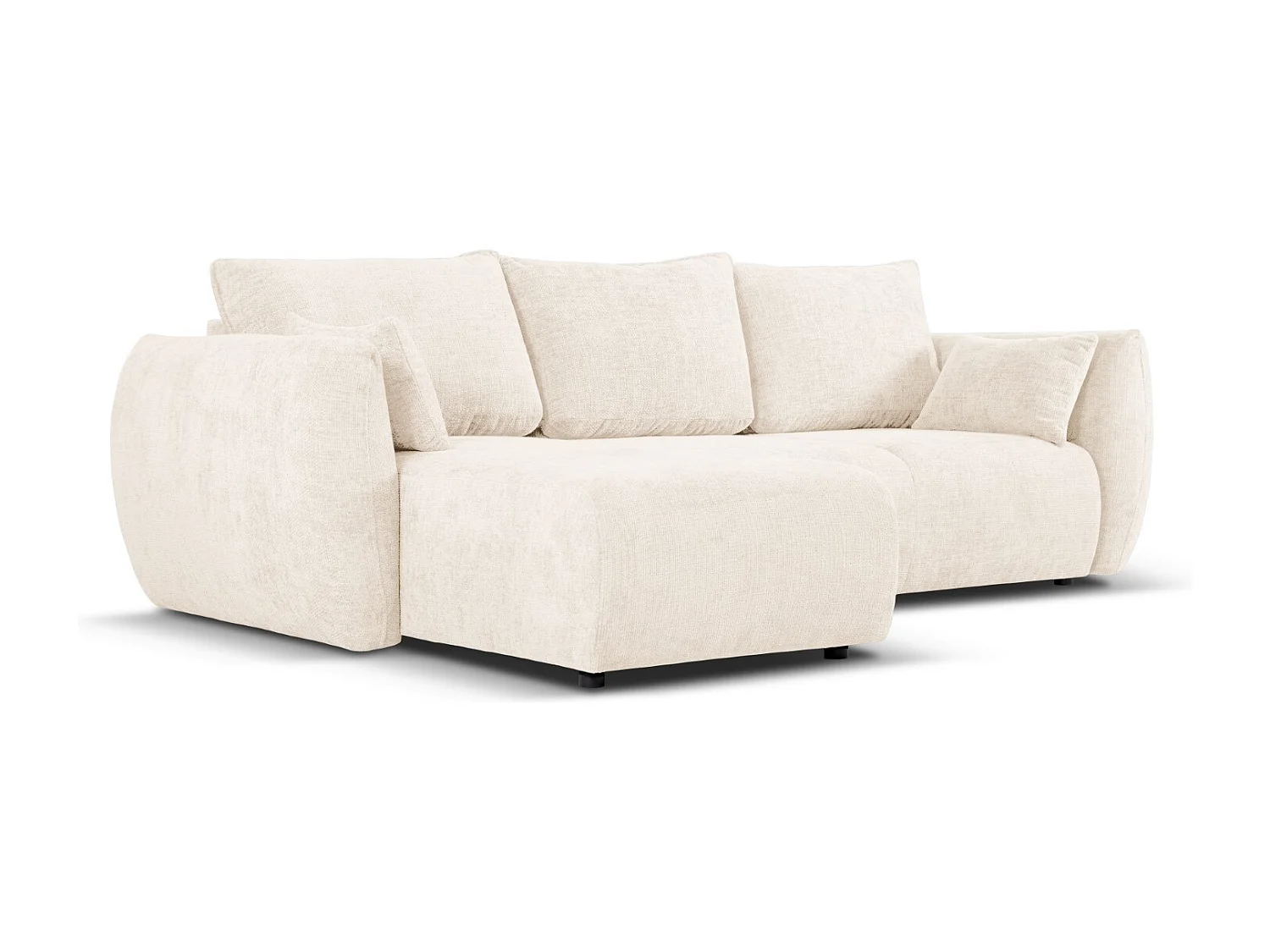 Cosmopolitan Design - Canapé d'angle gauche convertible avec coffre de rangement "Matera" 4 places en chenille beige clair - 253x173x86cm