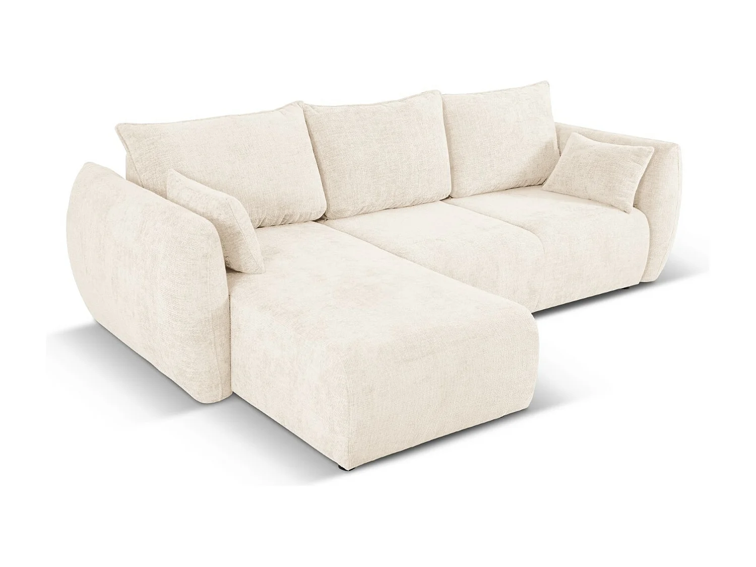 Cosmopolitan Design - Canapé d'angle gauche convertible avec coffre de rangement "Matera" 4 places en chenille beige clair - 253x173x86cm