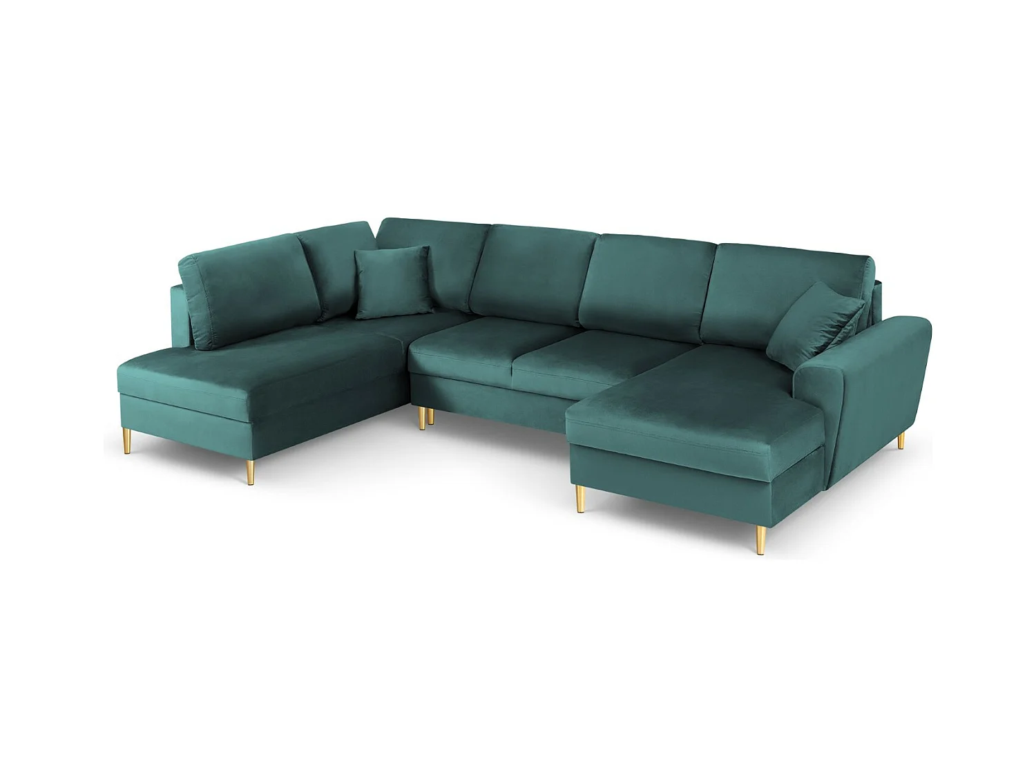 Cosmopolitan Design - Canapé gauche panoramique convertible avec coffre de rangement "Kyoto" 7 places en velours pétrole - 313x194x88cm