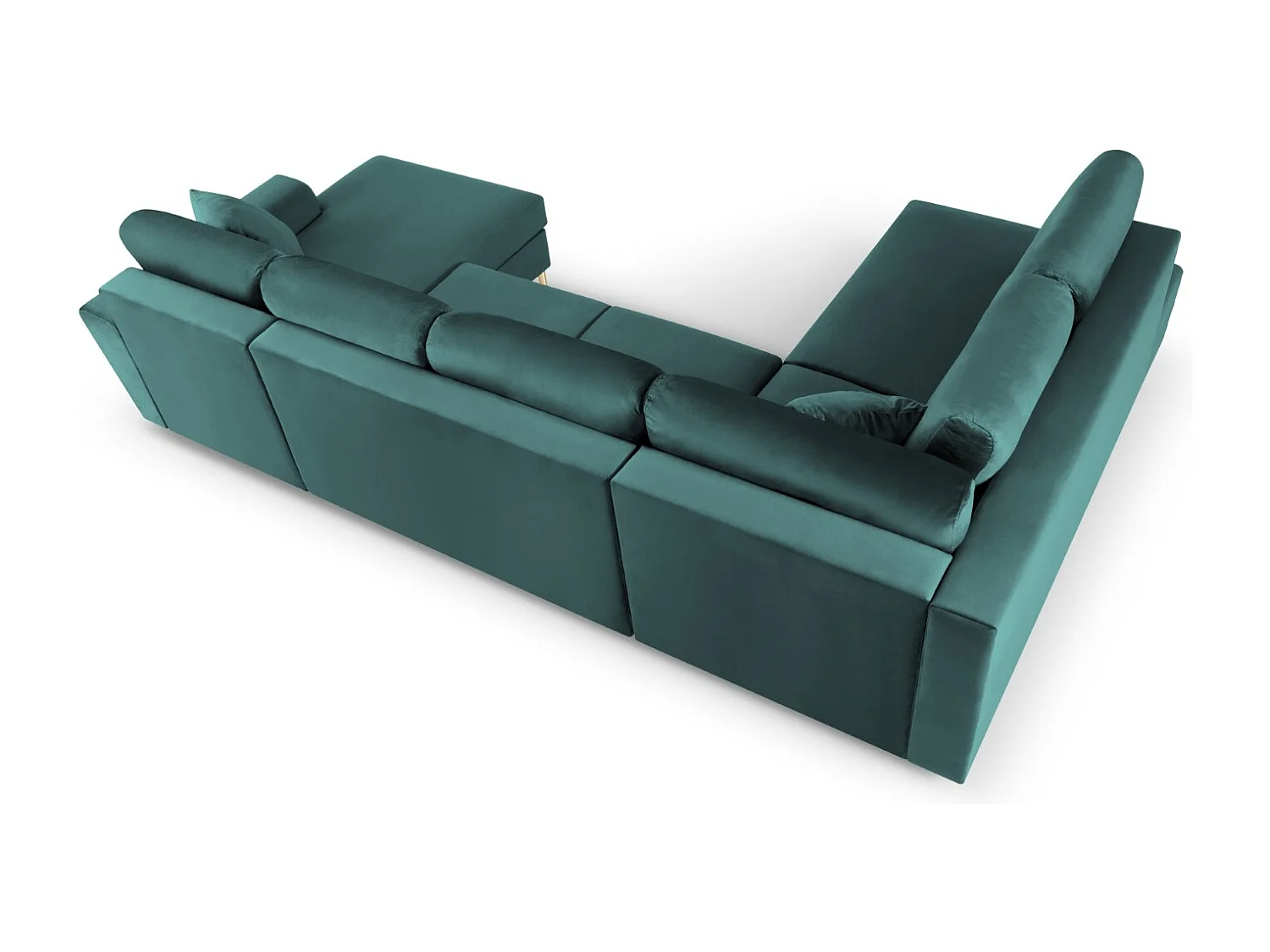 Cosmopolitan Design - Canapé gauche panoramique convertible avec coffre de rangement "Kyoto" 7 places en velours pétrole - 313x194x88cm