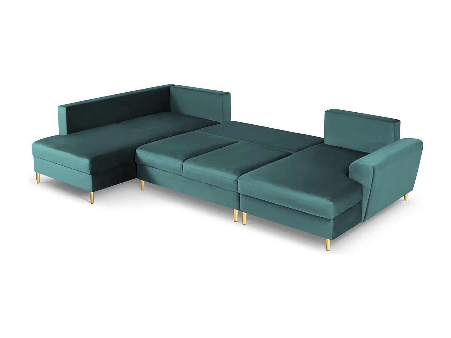 Cosmopolitan Design - Canapé gauche panoramique convertible avec coffre de rangement "Kyoto" 7 places en velours pétrole - 313x194x88cm