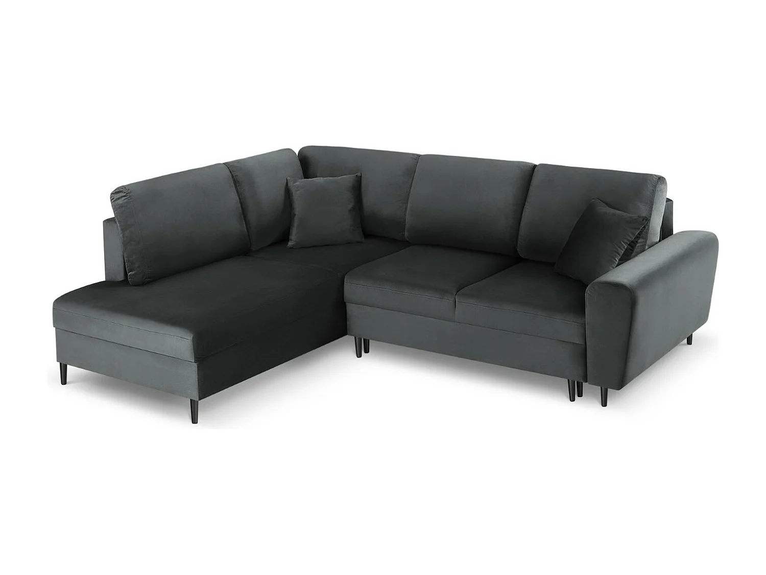 Cosmopolitan Design - 5-Sitzer ausklappbares Ecksofa links mit Container "Kyoto" aus Samt dunkelgrau - 243x194x88cm
