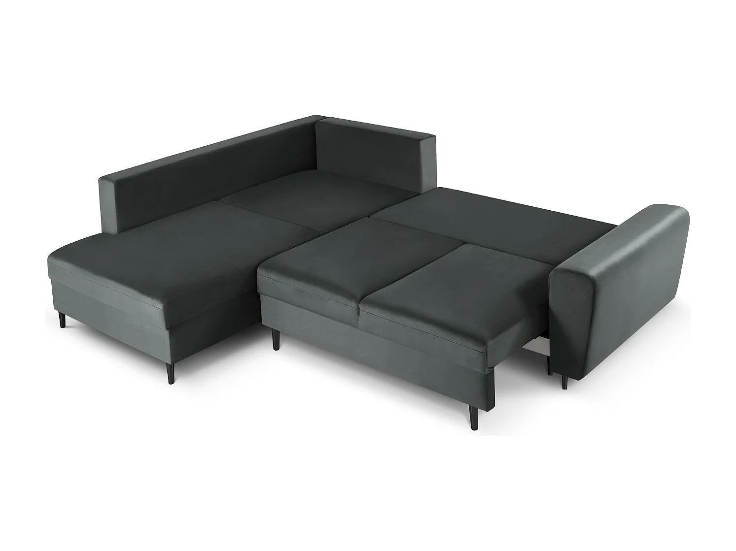 Cosmopolitan Design - 5-Sitzer ausklappbares Ecksofa links mit Container "Kyoto" aus Samt dunkelgrau - 243x194x88cm