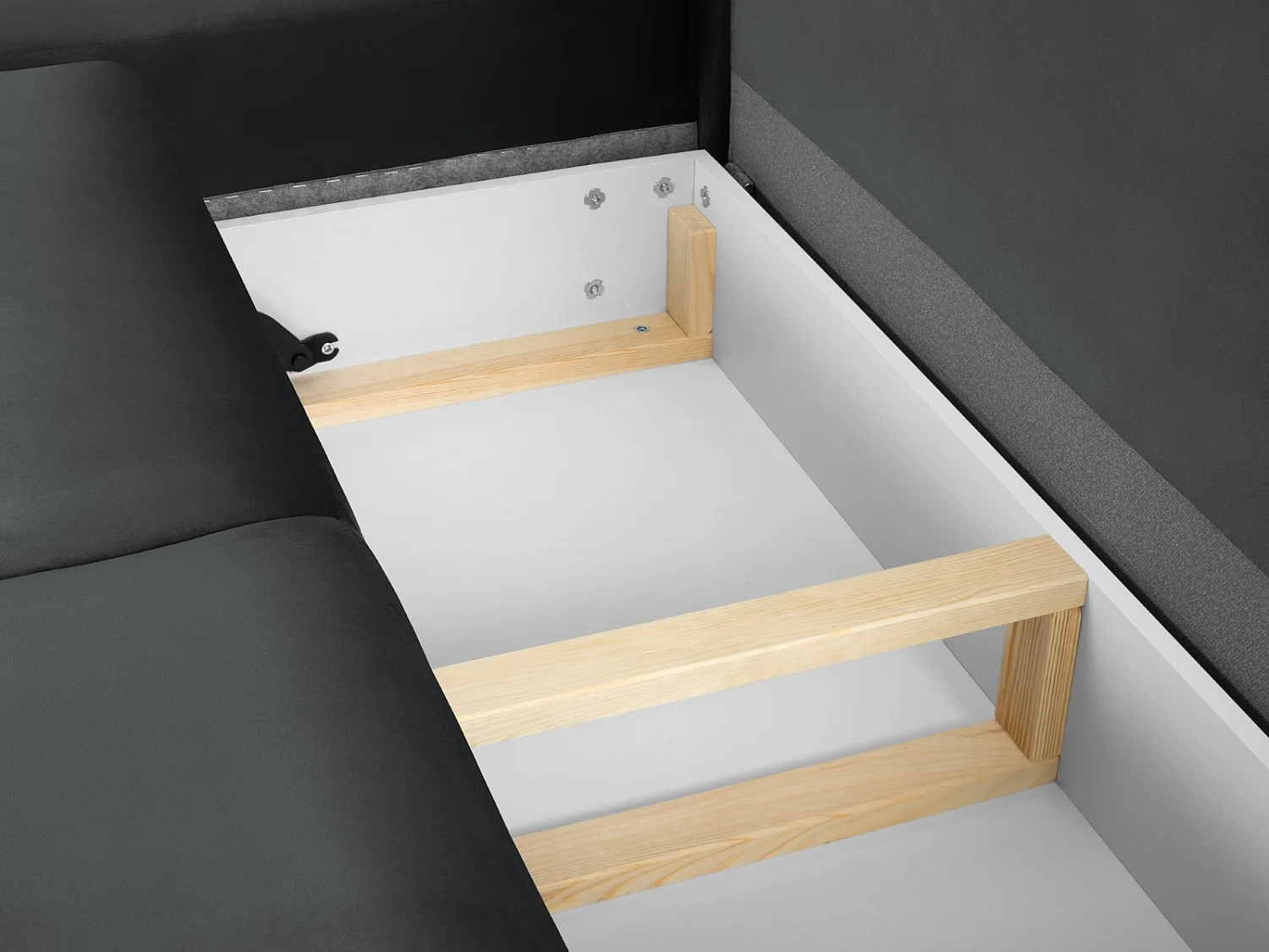 Cosmopolitan Design - 5-Sitzer ausklappbares Ecksofa links mit Container "Kyoto" aus Samt dunkelgrau - 243x194x88cm