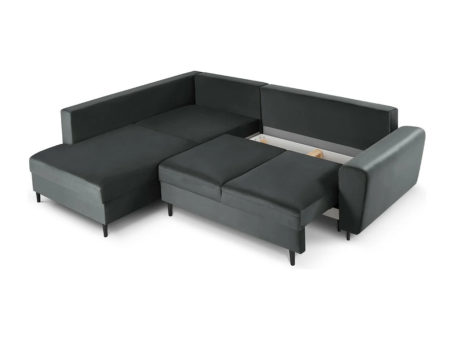 Cosmopolitan Design - Canapé d'angle gauche convertible avec coffre de rangement "Kyoto" 5 places en velours gris foncé - 243x194x88cm