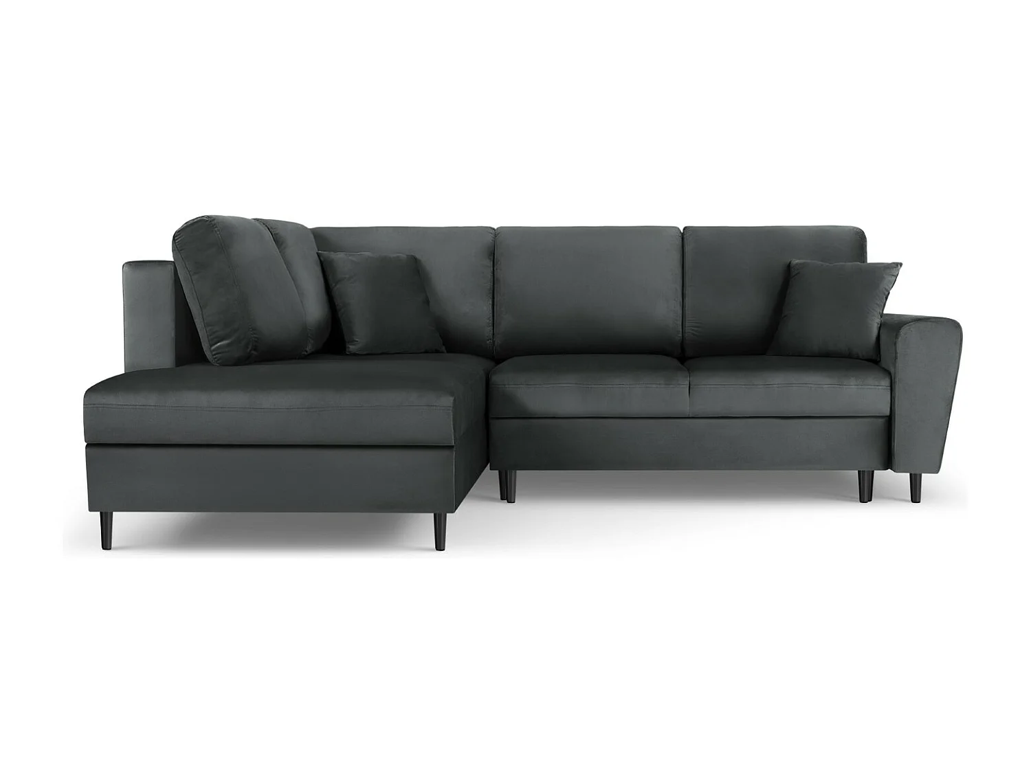 Cosmopolitan Design - Canapé d'angle gauche convertible avec coffre de rangement "Kyoto" 5 places en velours gris foncé - 243x194x88cm