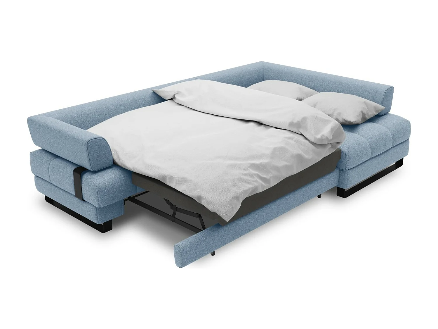 Cosmopolitan Design - Converteerbare hoekbank rechts met opbergdoos "Clinton" 5 zitplaatsen, Structurele stof, Blauw - 272x173x89cm