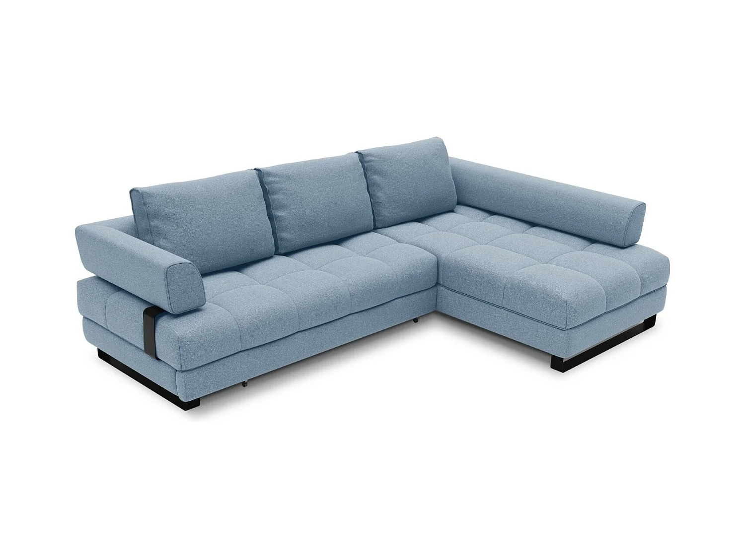 Cosmopolitan Design - Converteerbare hoekbank rechts met opbergdoos "Clinton" 5 zitplaatsen, Structurele stof, Blauw - 272x173x89cm