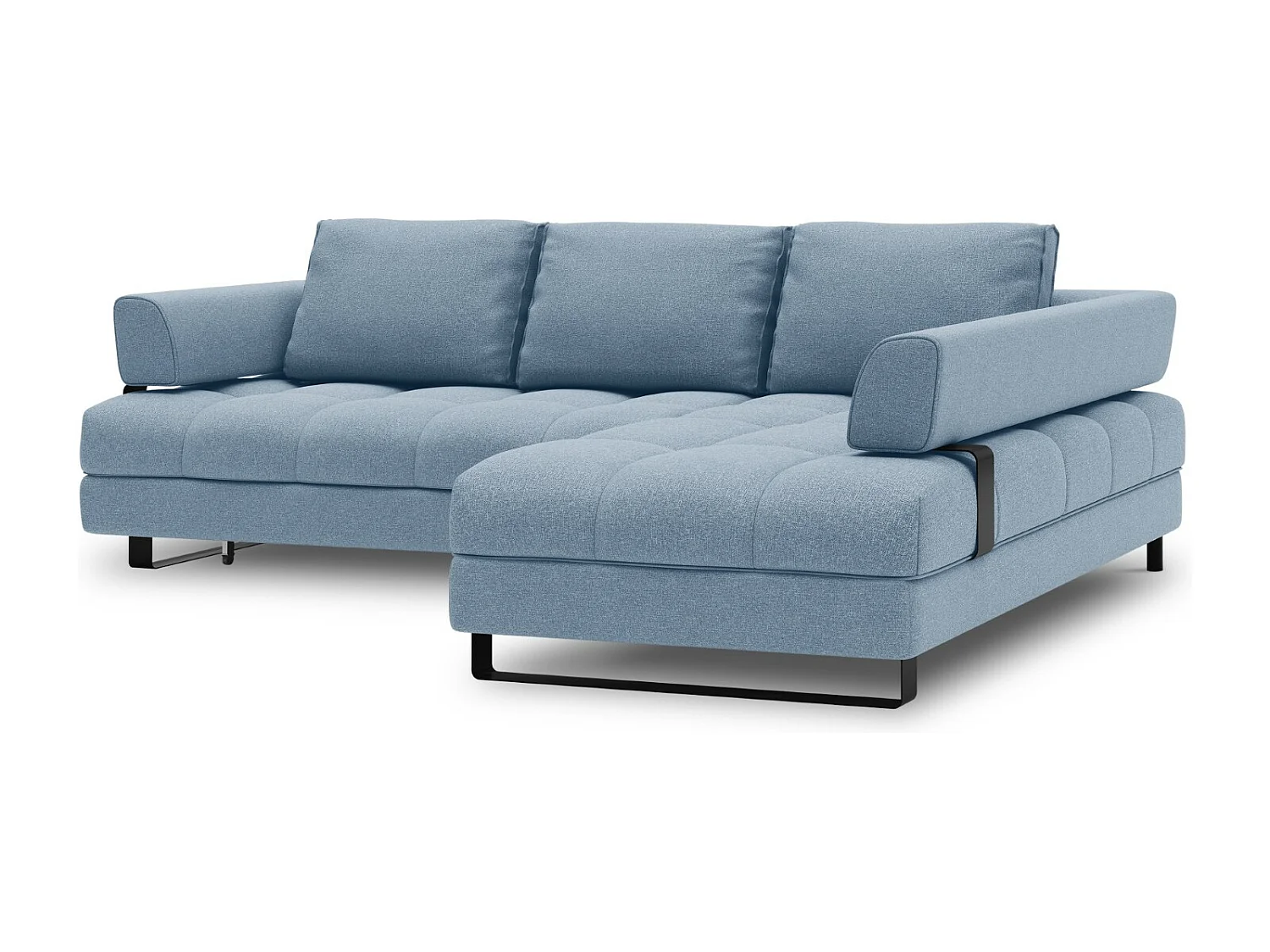 Cosmopolitan Design - Narożnik prawy rozkładany ze schowkiem, "Clinton" 5 miejsc tkanina strukturalna, niebieski - 272x173x89cm