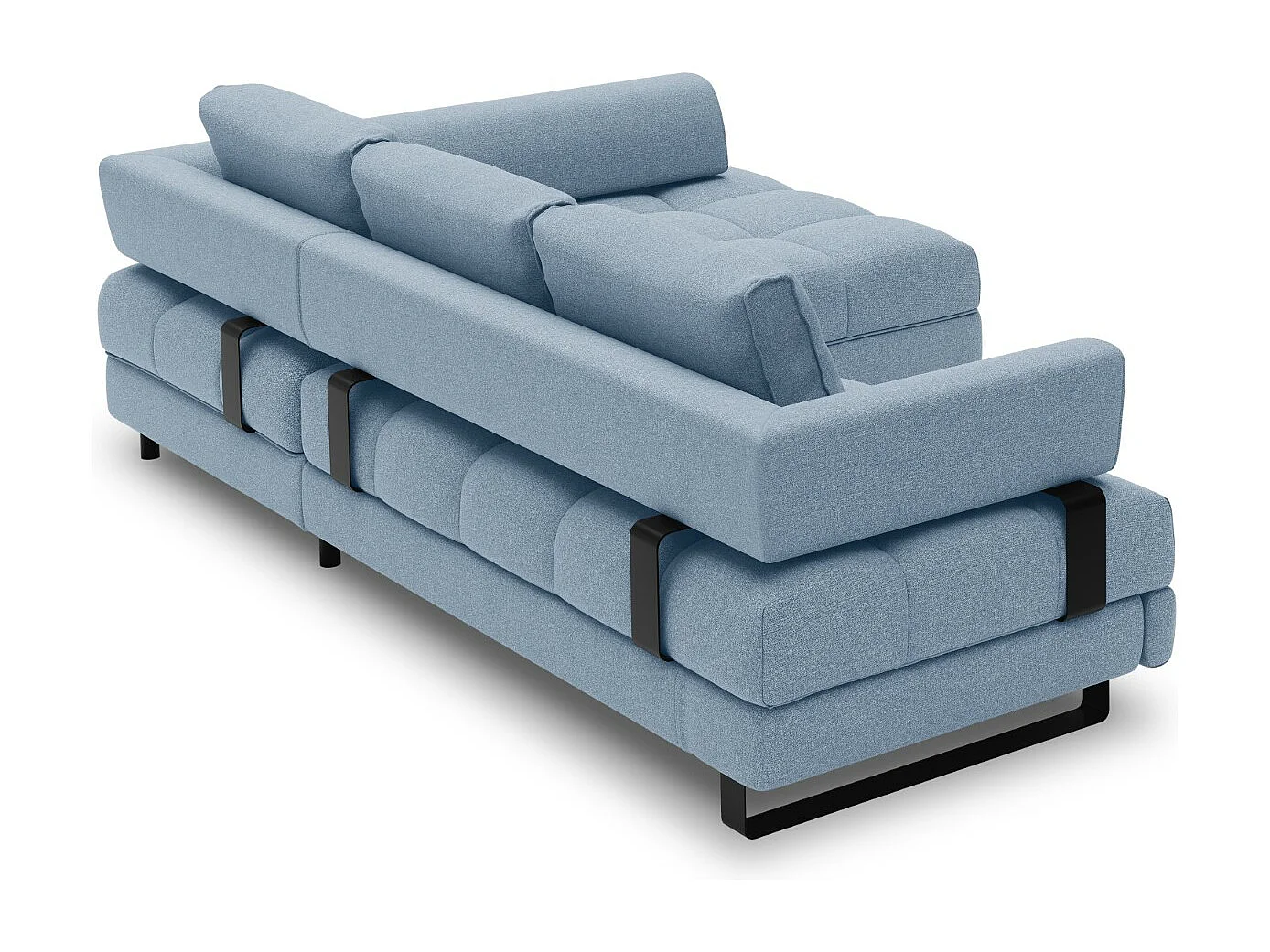 Cosmopolitan Design - Narożnik prawy rozkładany ze schowkiem, "Clinton" 5 miejsc tkanina strukturalna, niebieski - 272x173x89cm