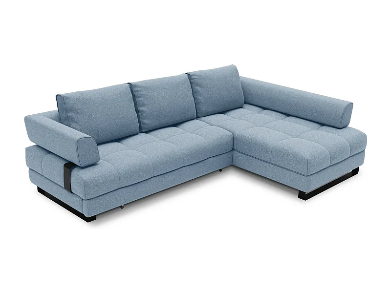 Cosmopolitan Design - Divano convertibile angolare destro con contenitore "Clinton" 5 posti in tessuto strutturato blu - 272x173x89cm