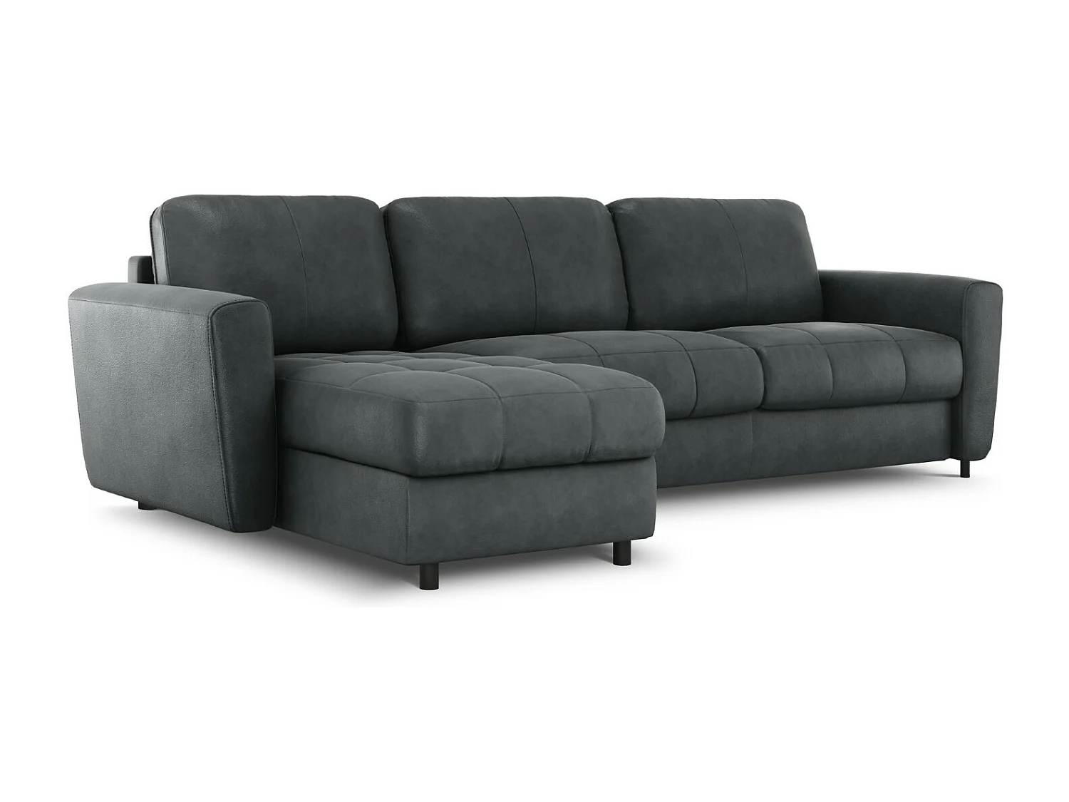 CXL by Christian Lacroix - Canapé d'angle gauche convertible "Audra" 5 places en cuir véritable bleu gris - 290x170x88cm