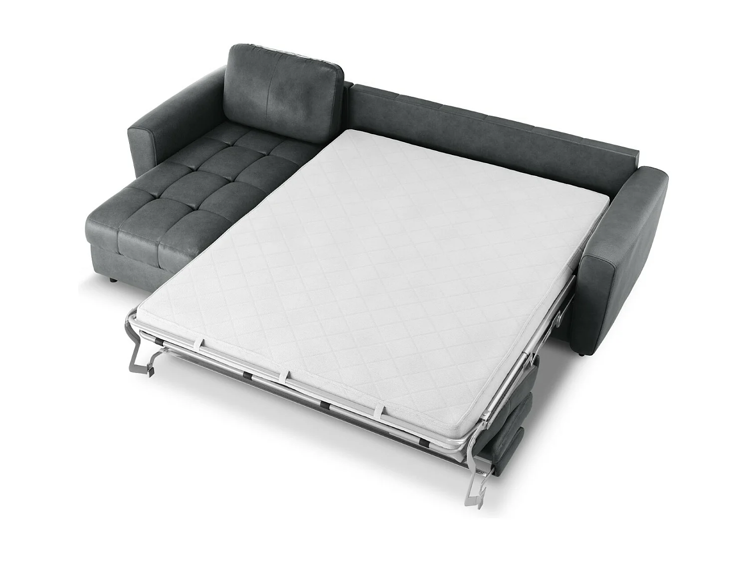 CXL by Christian Lacroix - Canapé d'angle gauche convertible "Audra" 5 places en cuir véritable bleu gris - 290x170x88cm