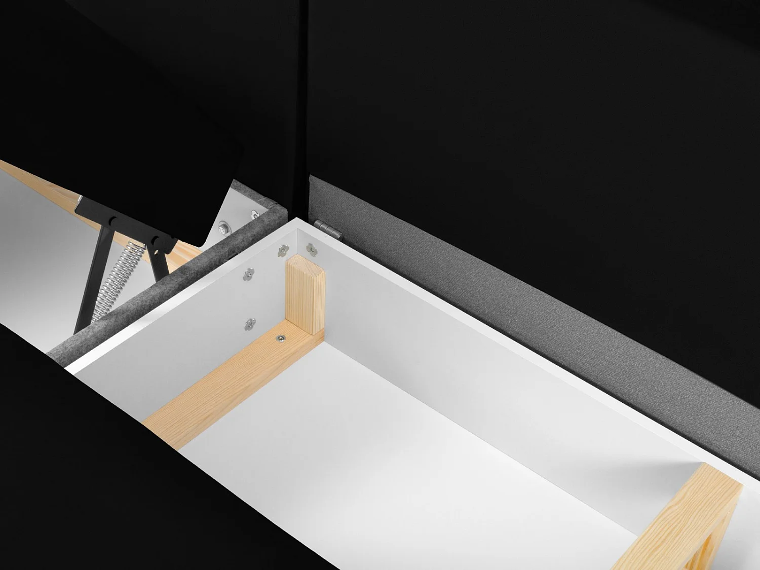 Cosmopolitan Design - Converteerbare panoramische rechte bank met opbergdoos "Kyoto" 7 zitplaatsen, Flueel, Zwart - 313x194x88cm