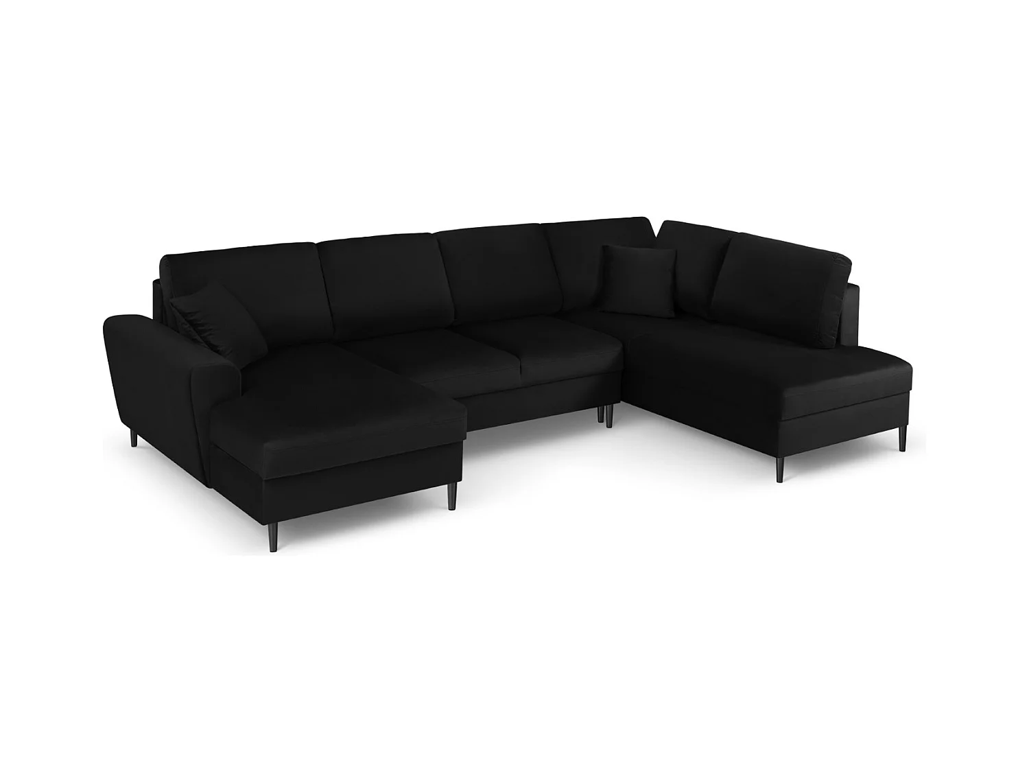 Cosmopolitan Design - Canapé droit panoramique convertible avec coffre de rangement "Kyoto" 7 places en velours noir - 313x194x88cm