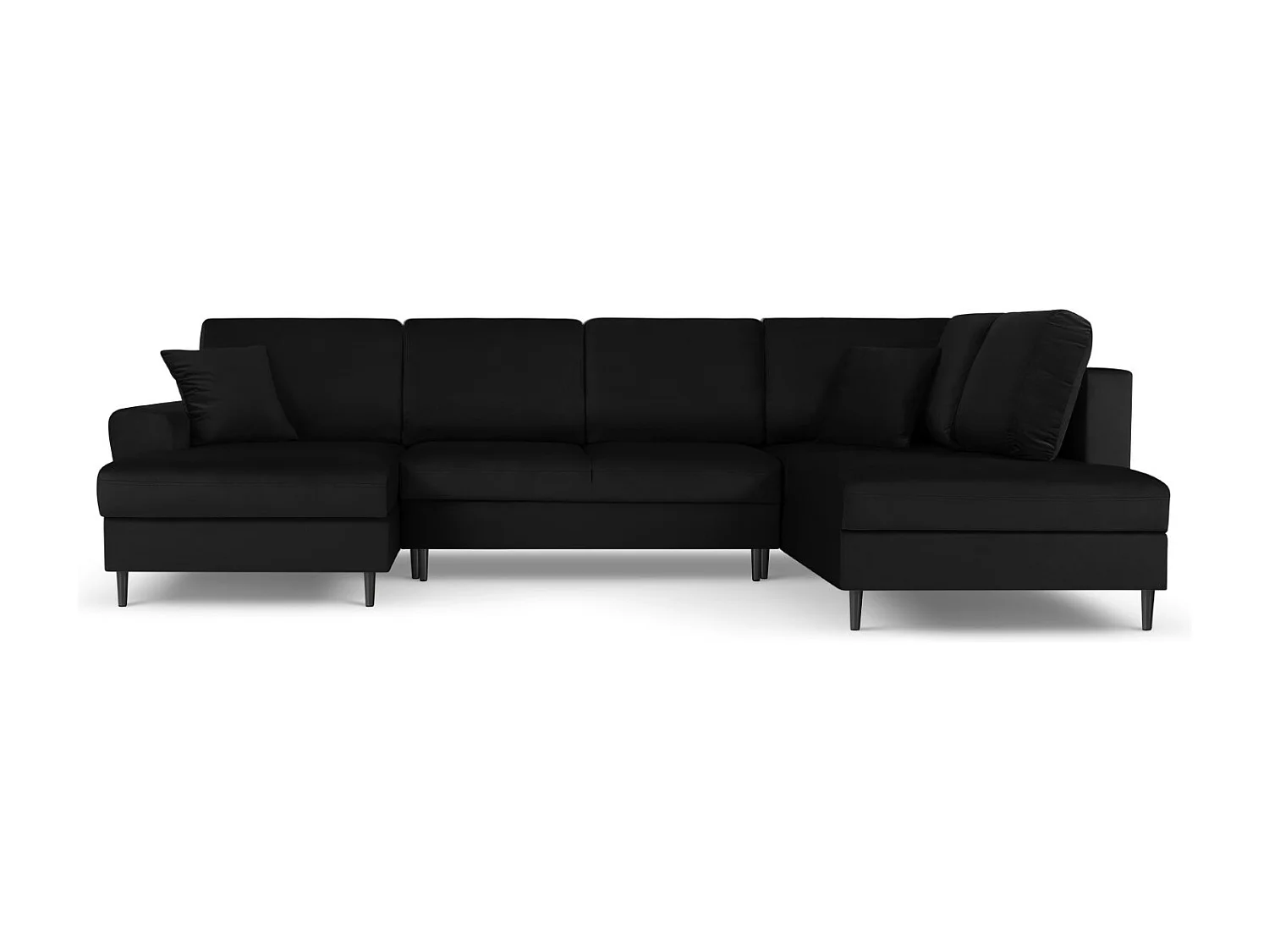 Cosmopolitan Design - Canapé droit panoramique convertible avec coffre de rangement "Kyoto" 7 places en velours noir - 313x194x88cm