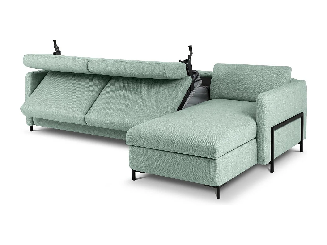 CXL by Christian Lacroix - 5-Sitzer ausklappbares Ecksofa rechts mit Container "Yanis" Sitzer aus strukturiertem Stoff minze - 280x170x80cm