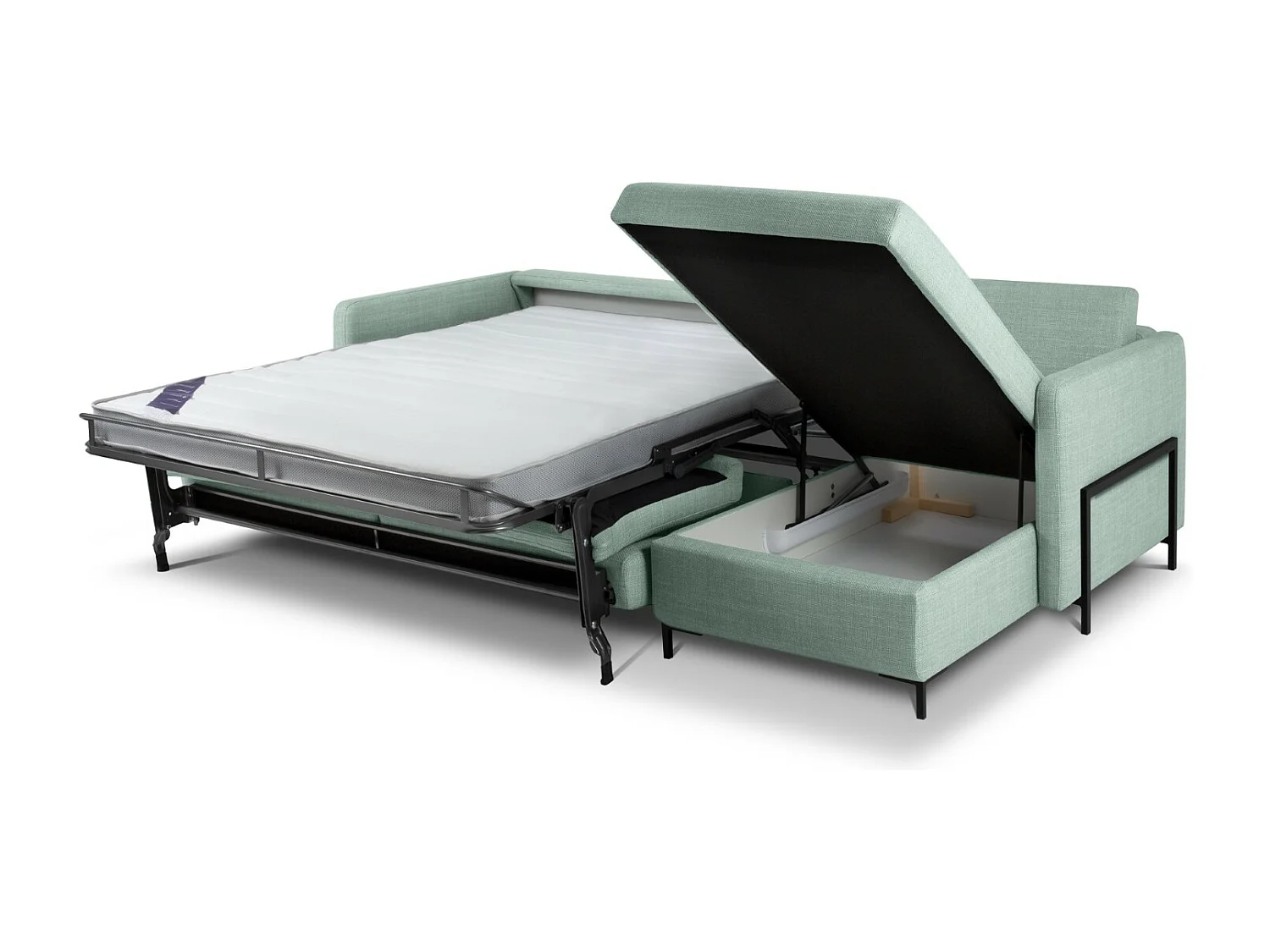 CXL by Christian Lacroix - 5-Sitzer ausklappbares Ecksofa rechts mit Container "Yanis" Sitzer aus strukturiertem Stoff minze - 280x170x80cm