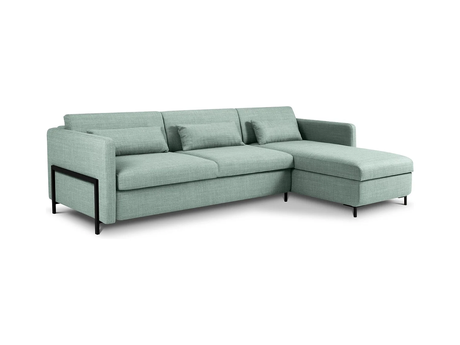 CXL by Christian Lacroix - Canapé d'angle droit convertible avec coffre de rangement "Yanis" 5 places en tissu structurel menthe - 280x170x80cm