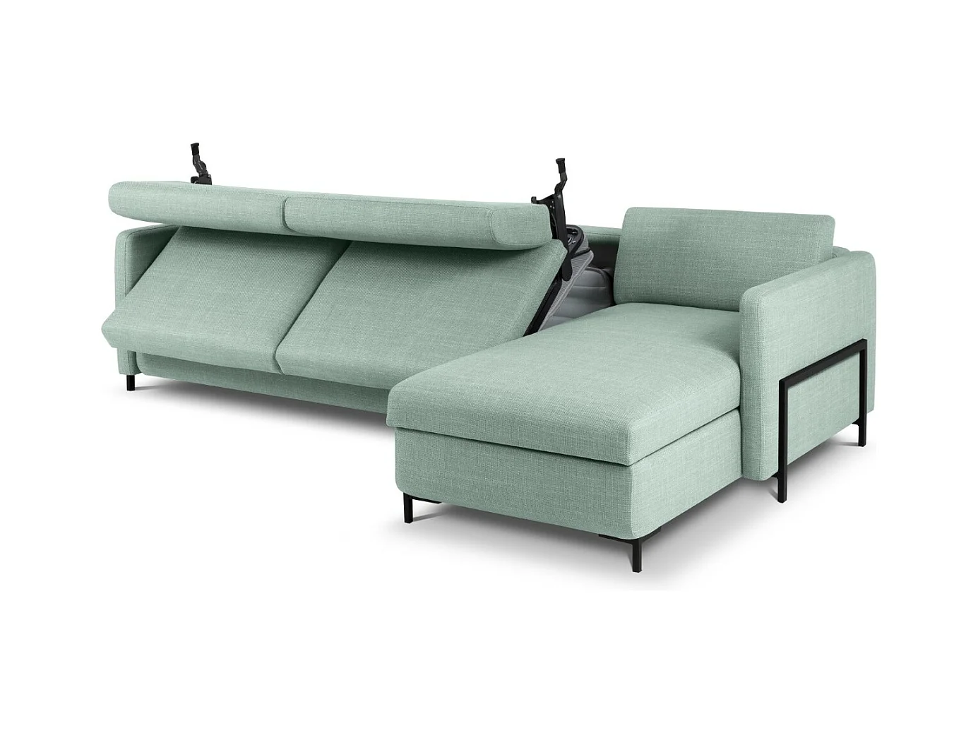 CXL by Christian Lacroix - Canapé d'angle droit convertible avec coffre de rangement "Yanis" 5 places en tissu structurel menthe - 280x170x80cm