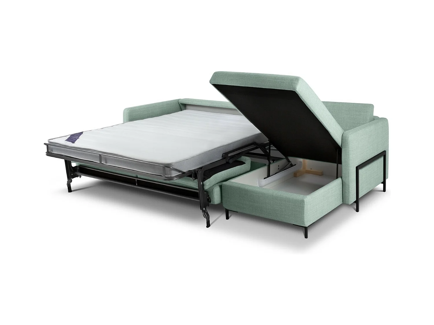 CXL by Christian Lacroix - Canapé d'angle droit convertible avec coffre de rangement "Yanis" 5 places en tissu structurel menthe - 280x170x80cm