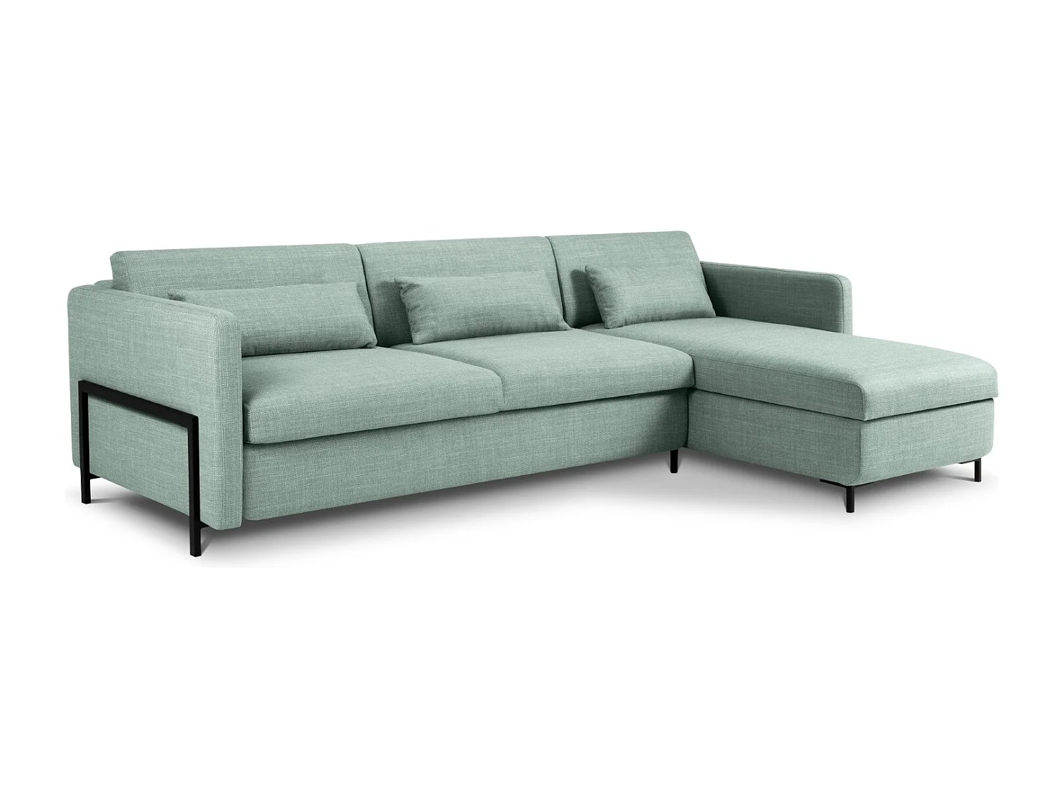 CXL by Christian Lacroix - Canapé d'angle droit convertible avec coffre de rangement "Yanis" 5 places en tissu structurel menthe - 280x170x80cm