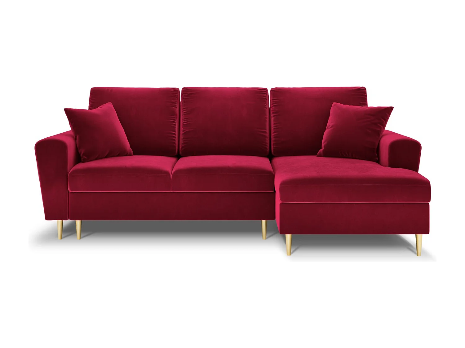 Cosmopolitan Design - 4-Sitzer ausklappbares Ecksofa rechts mit Container "Kyoto" aus Samt rot - 241x145x88cm