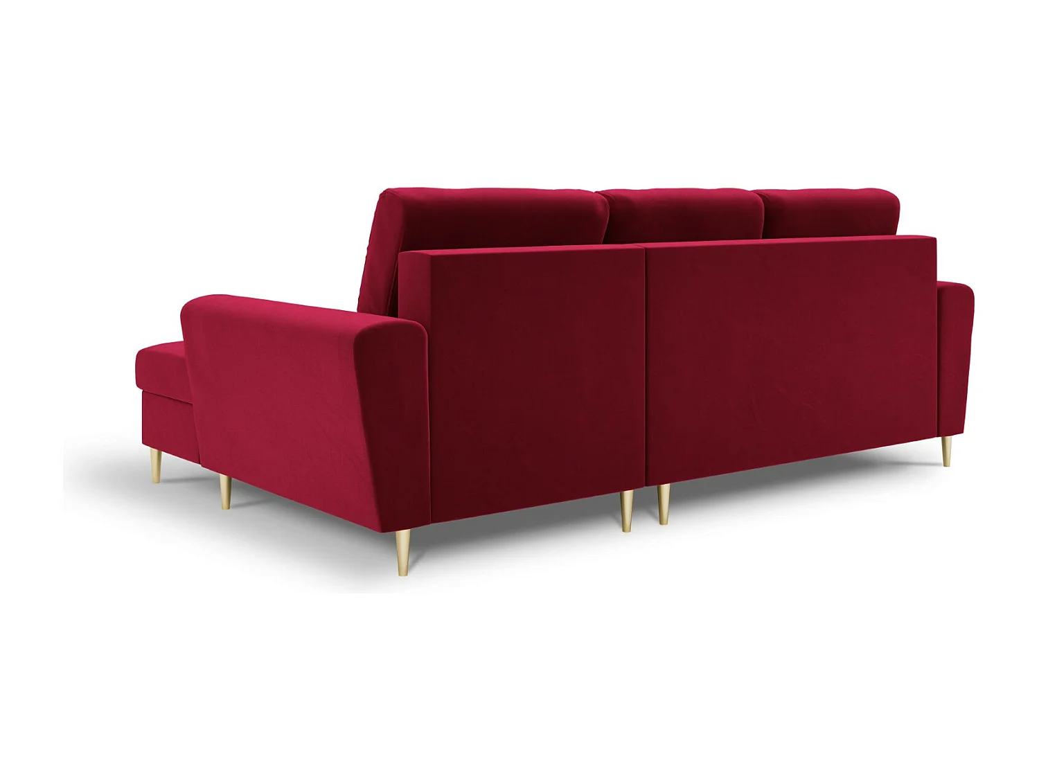 Cosmopolitan Design - Canapé d'angle droit convertible avec coffre de rangement "Kyoto" 4 places en velours rouge - 241x145x88cm